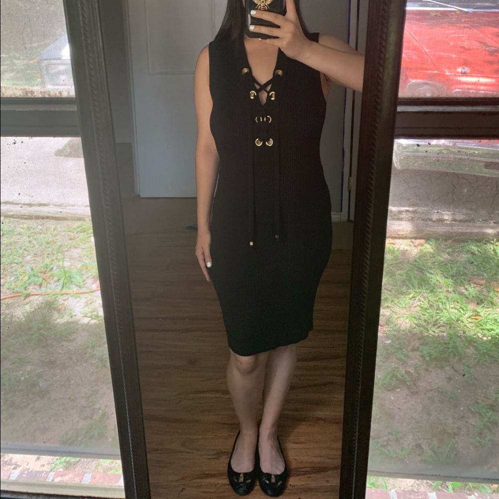 Michael Kors Black Sleeveless Lace Up Dress